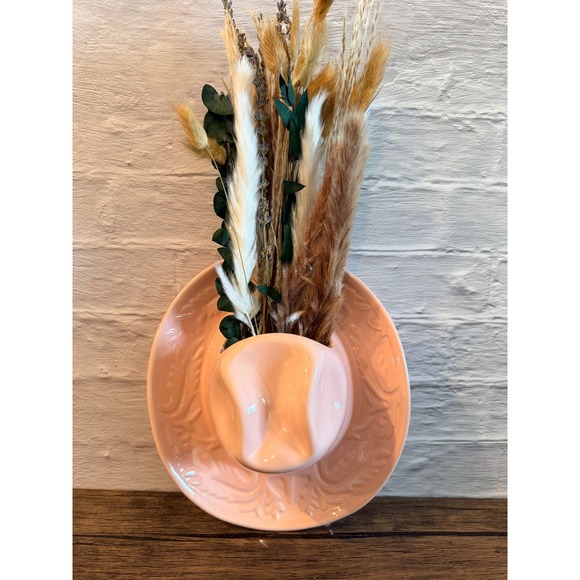 Other - Pink Ceramic Cowboy Hat‎ Wall Pocket Vase Western Decor